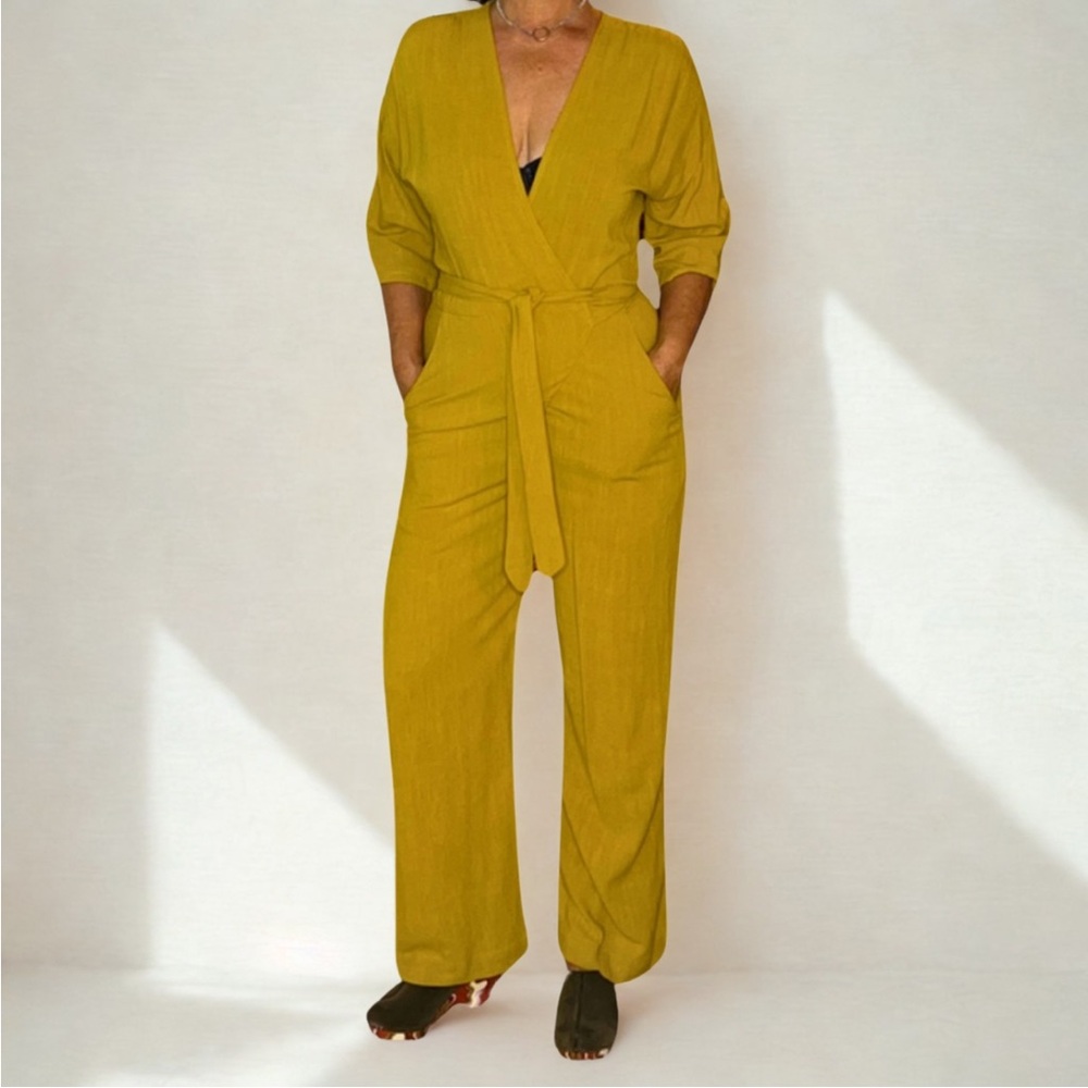 Eve Gravel Mustard Yellow Wrap Jumpsuit
